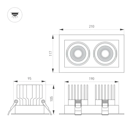 Фото #2 товара Светильник MS-VORTEX-BUILT-S210x117-2x20W Day4000 (BK-BK, 20 deg, 230V) (Arlight, IP20 Металл, 5 лет)