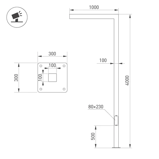 Фото #2 товара Опора OXOR-STER-G-1000x100x100-L4000-26W Warm3000 (BK, 230V) IP65 (Arlight, Сталь)