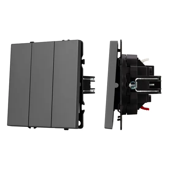 Фото #1 товара Механизм выключателя трехклавишный непроходной SWT-NOBE-MK03-SFPL-GR (230V, 10A) (Arlight, Серый базальт)