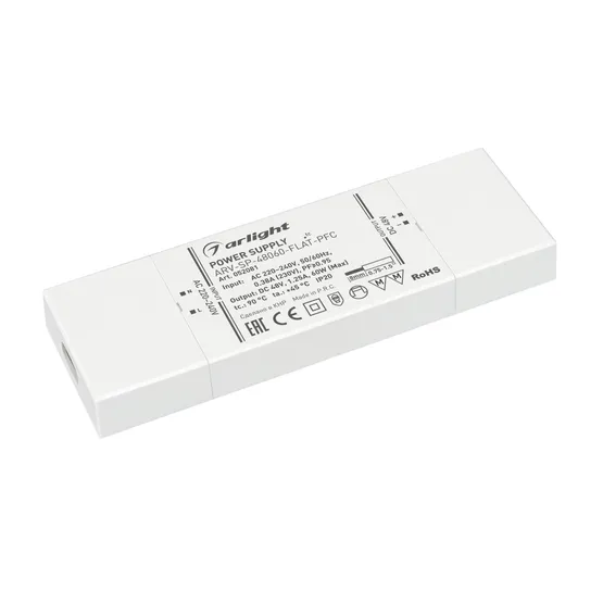 Фото #1 товара Блок питания ARV-SP-48060-FLAT-PFC (48V, 1.25A, 60W) (Arlight, IP20 Пластик, 5 лет)