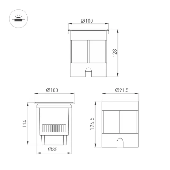 Фото #2 товара Светильник LTD-DAFNA-GROUND-R100-6W Warm3000 (SL, 45 deg, 230V) (Arlight, IP67 Металл, 5 лет)