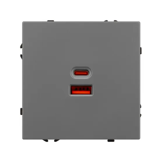 Фото #3 товара Механизм розетки с быстрой USB зарядкой SCT-NOBE-MUAC-SFPL-FC-GR (65W, QC3) (Arlight, Серый базальт)