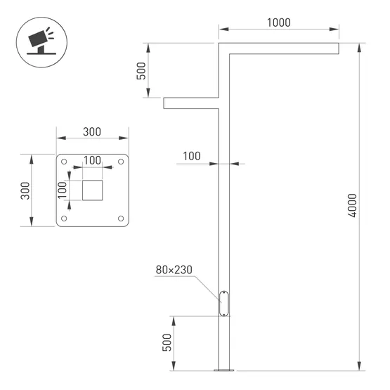 Фото #2 товара Опора OXOR-STER-Z-1600x100x100-L4000-70W Warm3000 (BK, 230V) IP65 (Arlight, Сталь)